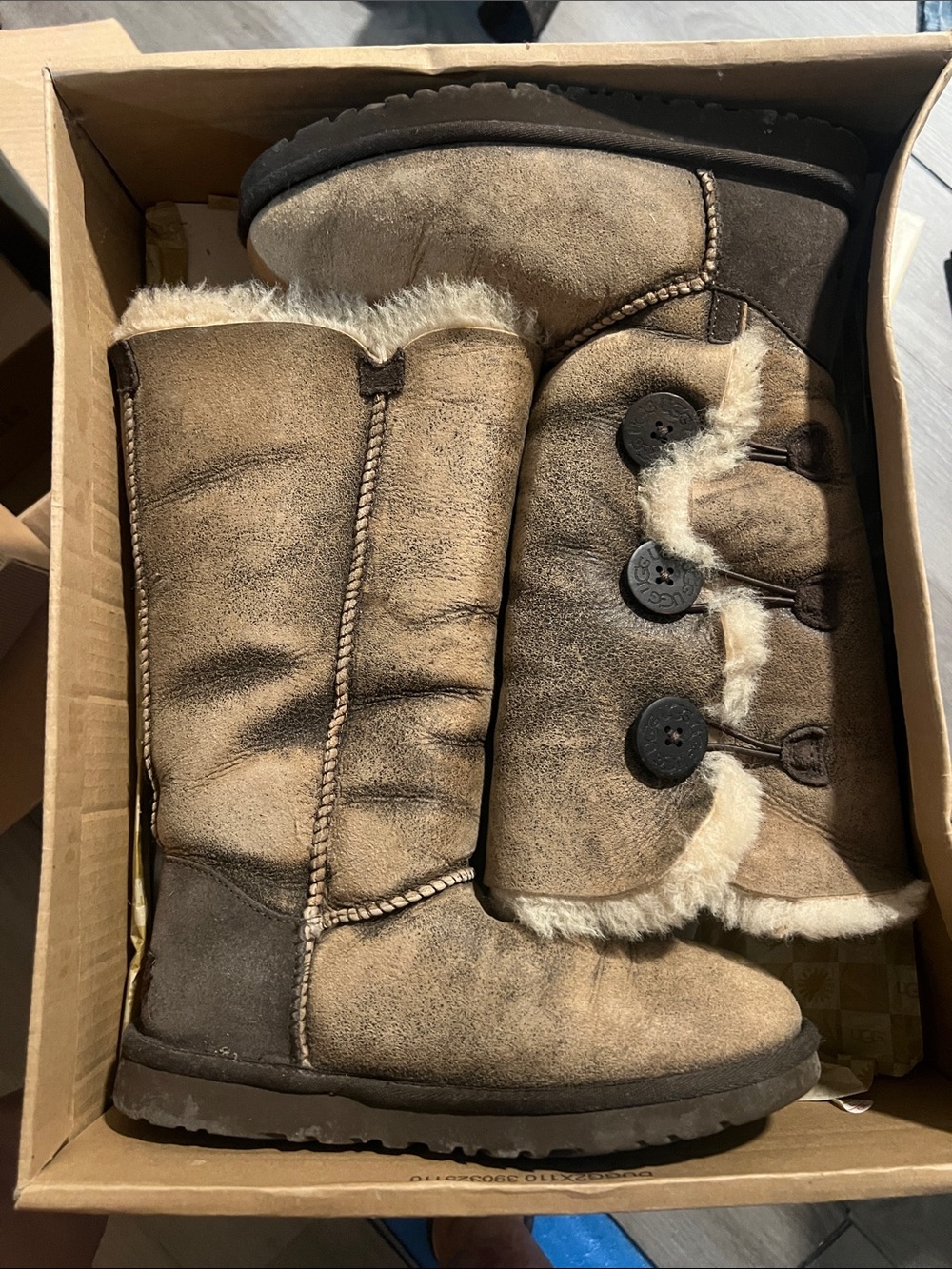 UGG Chestnut Shearling-Trim Button Mid-Calf Boots